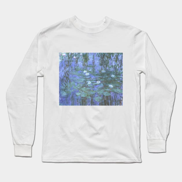 Blue Waterlilies by Claude Monet Long Sleeve T-Shirt by Naves